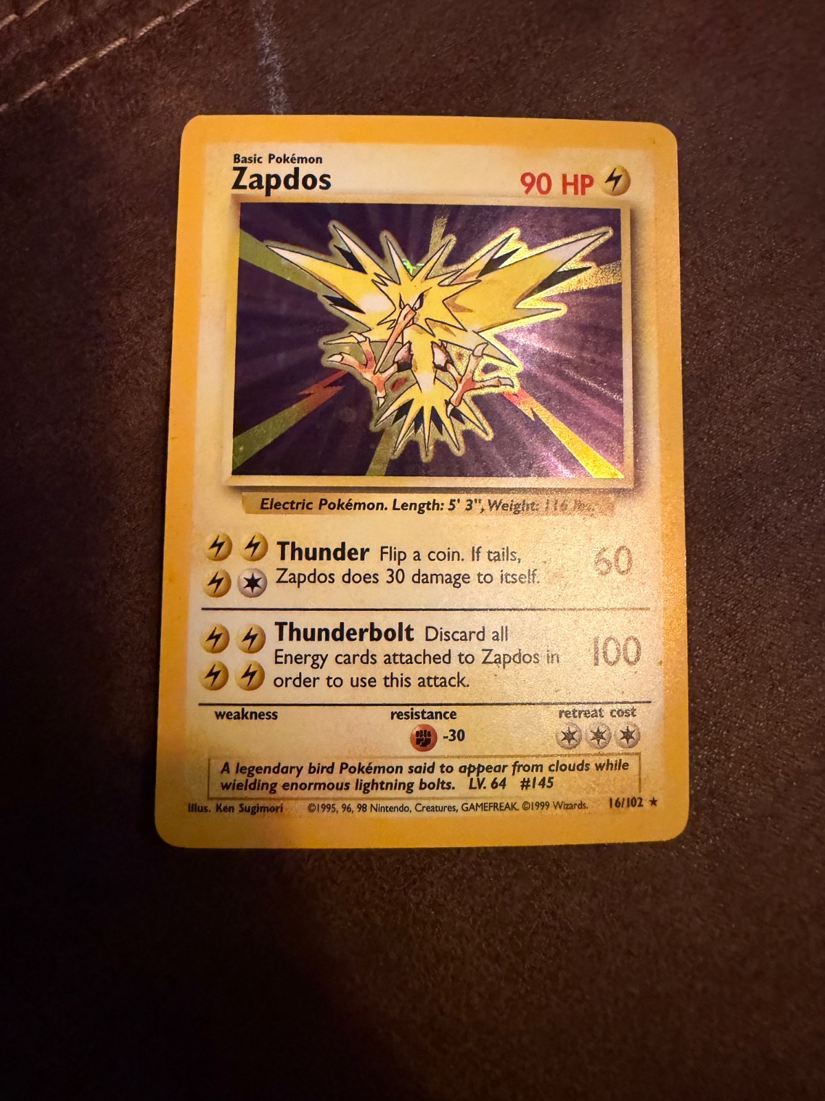 Pokémon TCG Zapdos Base Set 16/102 Holo 1999-2000 Wizards Base Set Copyright...