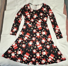 Christmas Dress Santa Chimney Presents Holiday Long Sleeve Swing Style Size S