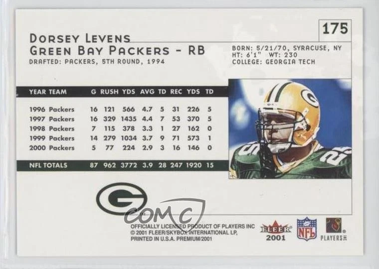 2001 Fleer Premium Dorsey Levens #175 - Image 2 of 2