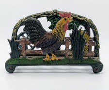 Cast Iron Cockerel Napkin Holder, Rooster Letter Rack, Farmhouse Kitchen,