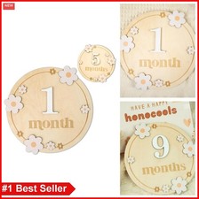 Wooden Baby Milestone Cards 1-12 Months Floral Photo Prop Newborn Growth