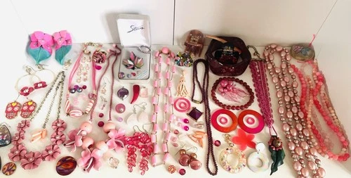 Vintage & Modern Mixed Bulk Jewellery Lot Opals Gemstones Costume & Silver Pink