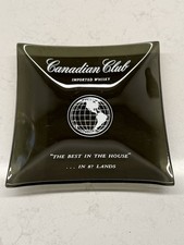 1960s Canadian Club Whiskey Trinket Dish Ashtray Glass Grey Black Made In USA
