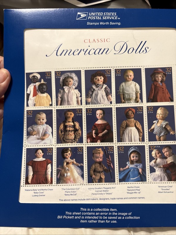 Classic American Dolls Stamp Sheet Of Fifteen .32 Cent MNH $4.80 Face Value