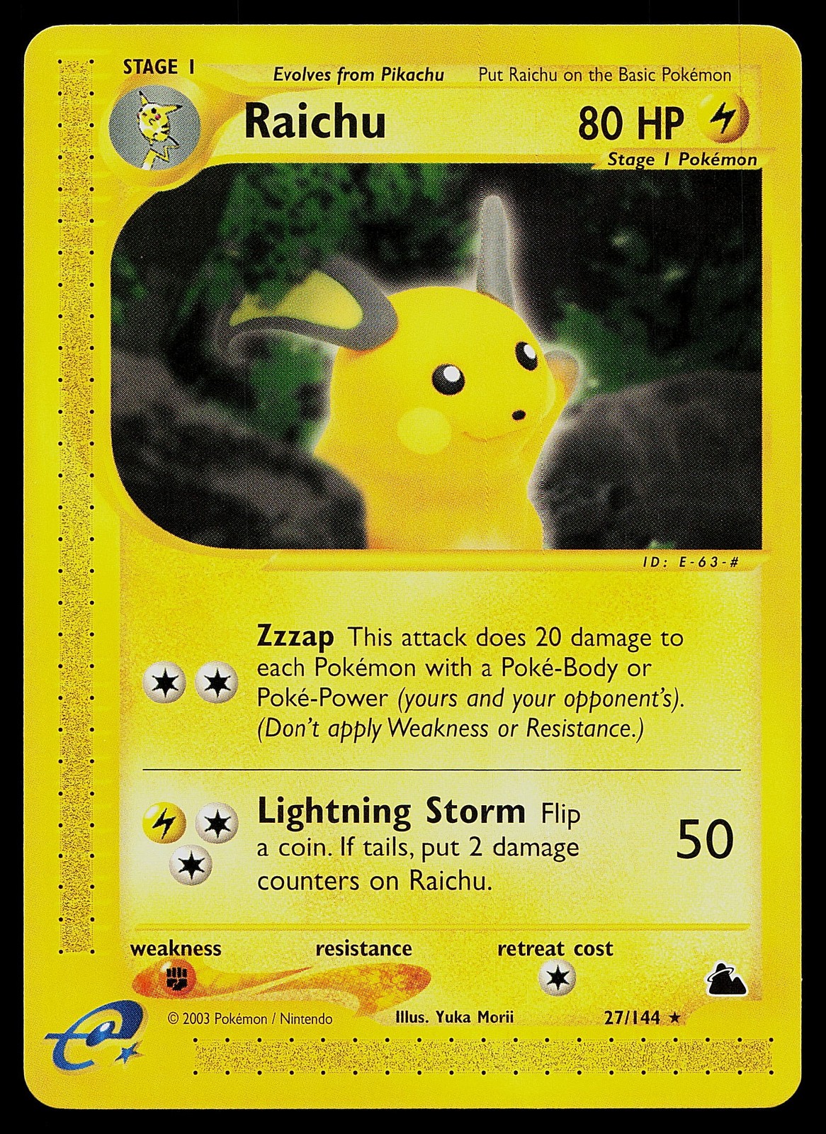 Pokemon Card - Raichu Skyridge Rare 27/144 Non Holo