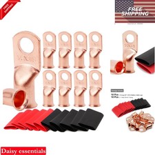10 Pcs Heavy Duty 1/0 AWG Battery Lugs with 3:1 Heat Shrink Tubing Copper Rin...