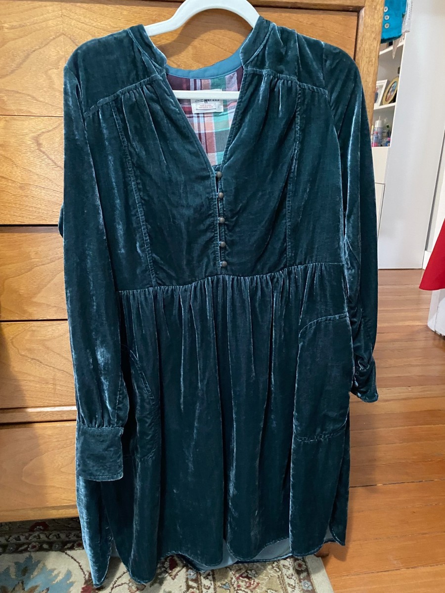 Anthropologie Holding Horse Tunic Shirt Dress Women's S Green Velvet Long Sleeve Anthropologie Holding Horse Tunic Shirt Dress Women's S Green Velvet Long Sleeve
