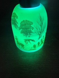 Fenton Uranium Custard Glass Fairy Lamp TOP Winter Deer Dane Fredrick 1979 TOP