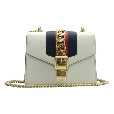 GUCCI Sylvie White Leather Shoulder Bag 882-022525