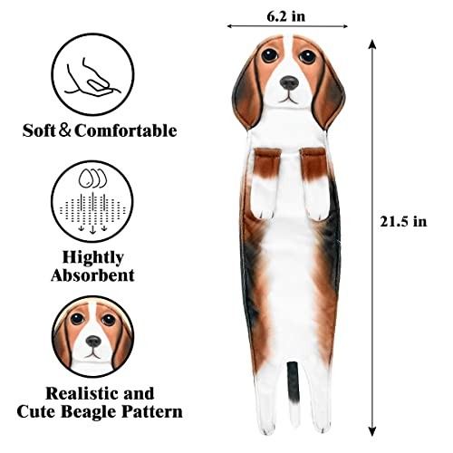 Beagle Dog Towels - Funny Hand Towels for Bathroom & Kitchen Decor - Super  - Picture 3 of 7