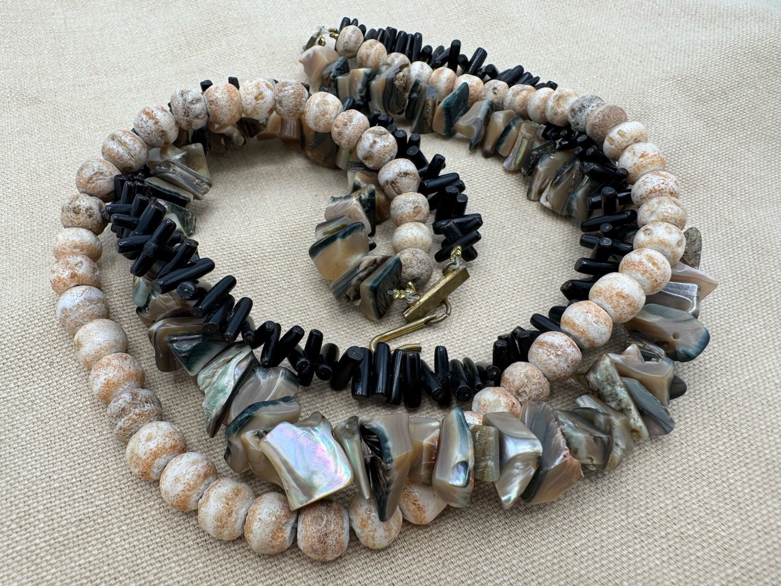 Artisan Shell & Ceramic Statement Necklace Multi … - image 5