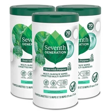 Seventh Generation Multi Purpose Cleaning Wipes Garden Mint 70 Count Pack Of 3