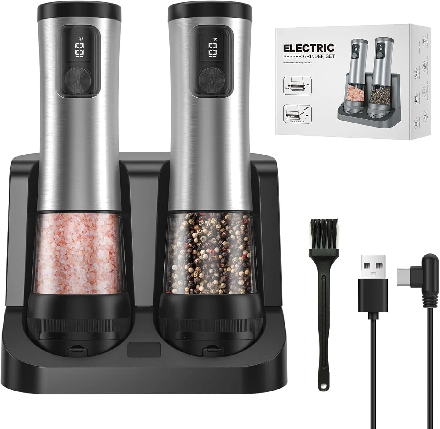 Electric Salt & Pepper Grinder Set – Battery Operated Mills with LED Light