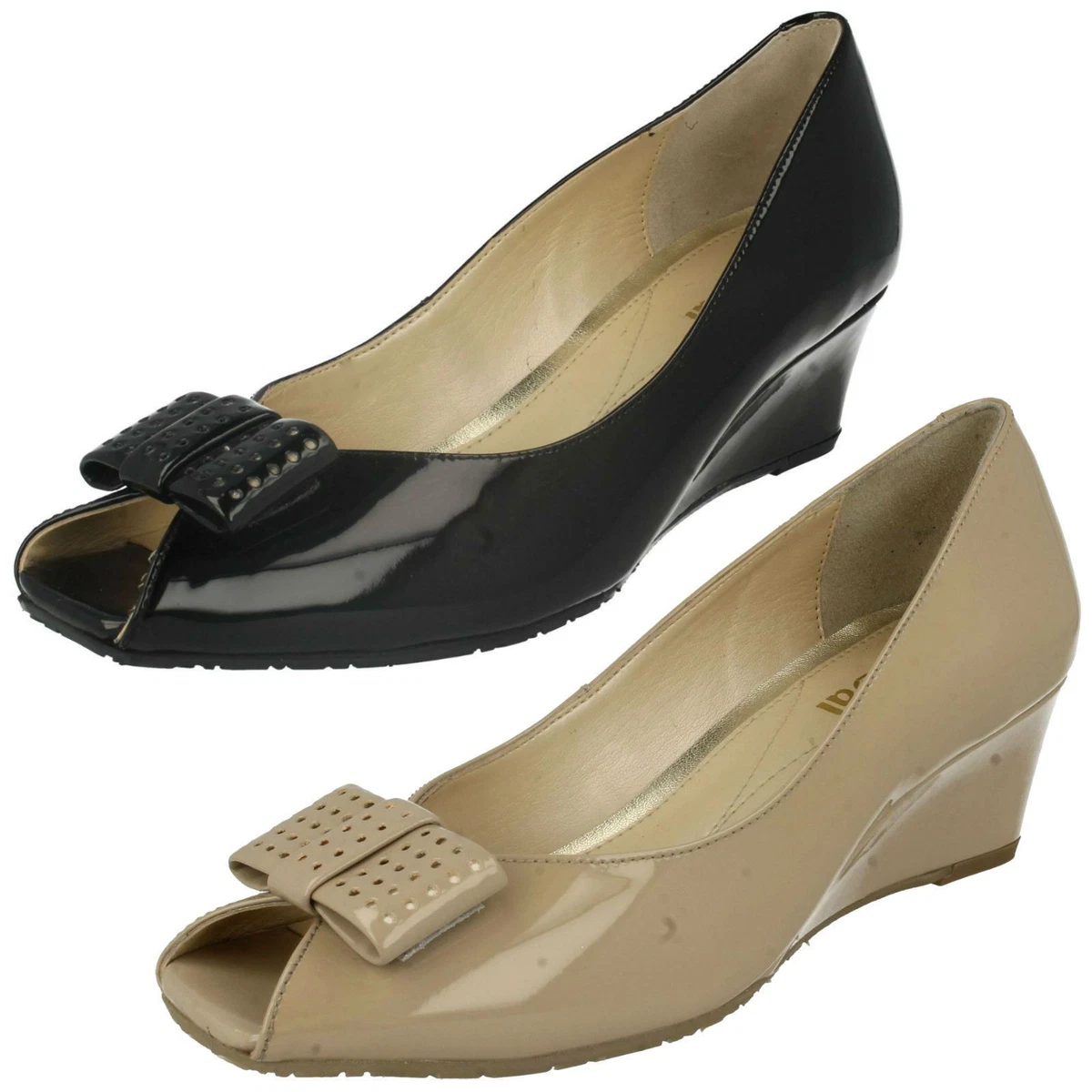 Ladies Van Dal Patent Leather Slip On Peep Toe Wedge Shoes with
