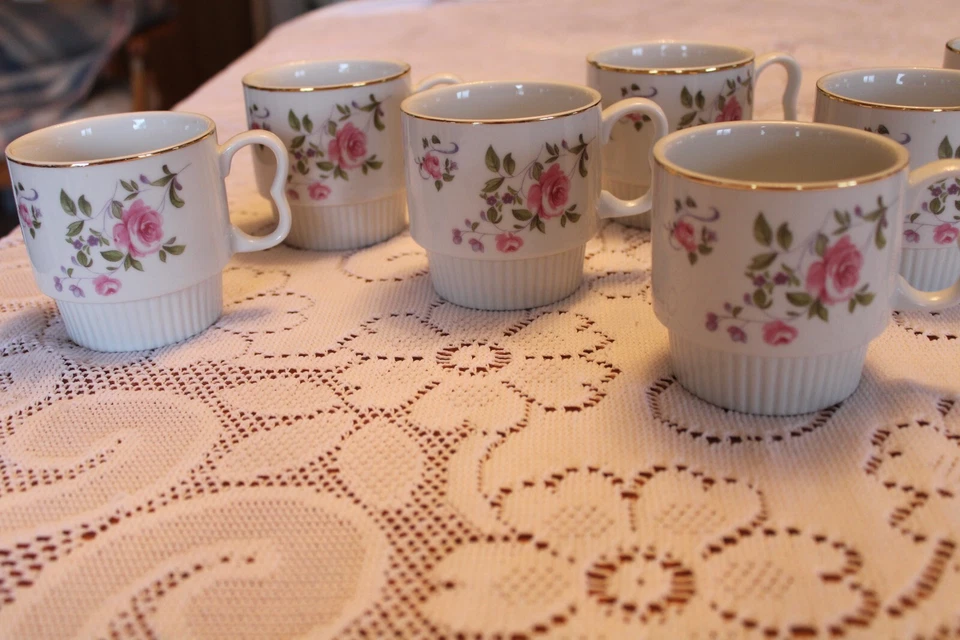 Juego de 8 tazas de café/té Royal Geoffrey China Old Country Roses hechas en Japón Foto 4 de 4