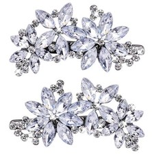 2 Packs Rhinestone Silver Bride Wedding Hair Accessories Clips for Girls Women
