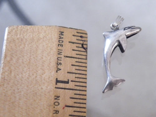 Vintage Sterling Silver Jumping Dolphin Charm Pendant  FREE SHIP