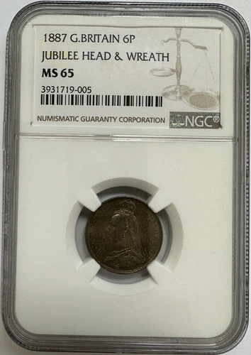 Great Britain 1887 Sixpence 6P Queen Victoria Silver Coin NGC Graded MS 65