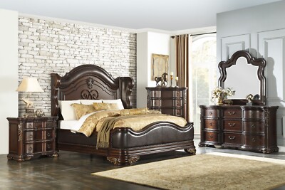 NEW 5PC Cherry Brown King Queen Grand Classic Bedroom Set Traditional B/D/M/N/C