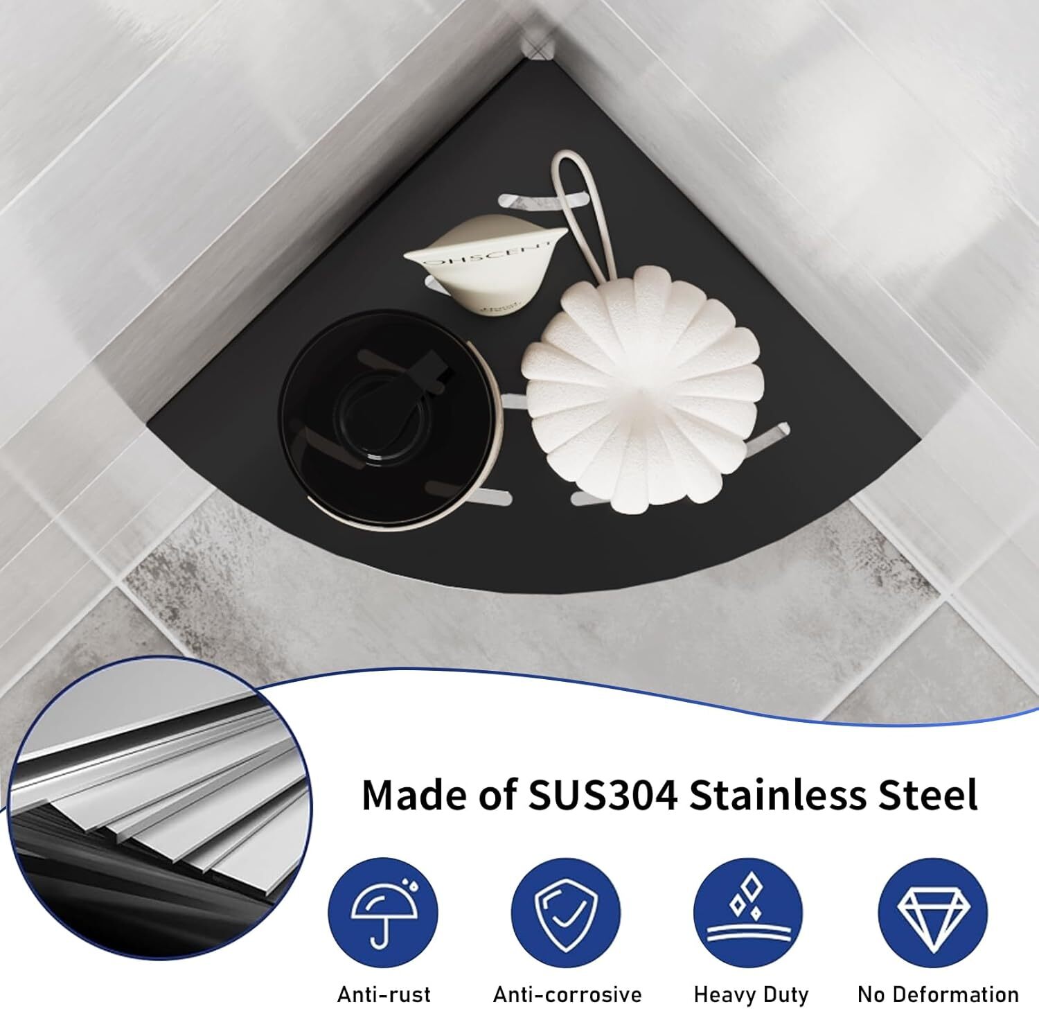 2 Pack Corner Shower Shelves 304 Stainless Steel Matte Black Corner ...