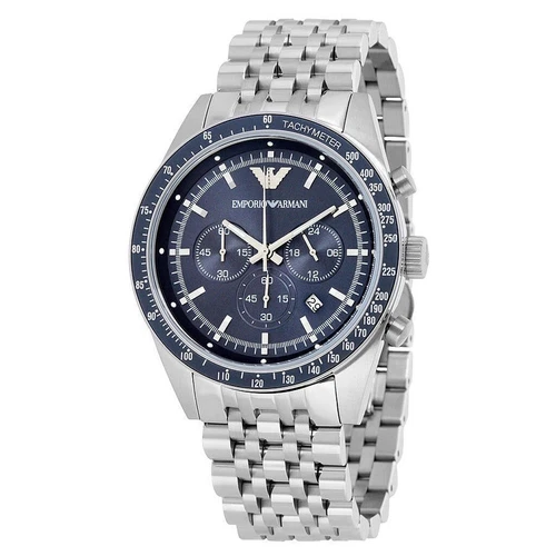 New Emporio Armani AR6072 46mm Case Sportivo Blue Dial Chrono Men's Watch - Picture 1 of 8