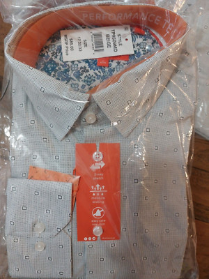 NWT 85.00 TALLIA Men Beige LONG-SLEEVE DRESS SHIRT 17 32/33
