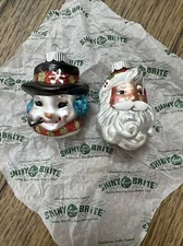 Christopher Radko Shiny Brite 2 Christmas Ornaments Santa & Snowman Heads