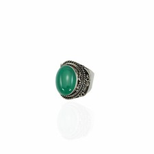 Solid 925 Sterling Silver Oval Shape Natural Green Onyx Gemstone Ring