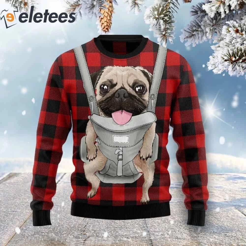 Front Carrier Pug Dog Ugly Christmas Sweater D3QDPME4