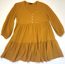 Madewell Lightspun Colette mini dress gauze V neck long sleeve yellow/brown Sz 6