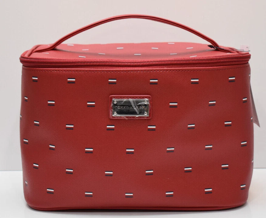 Tommy Hilfiger Train Case Cosmetic Bag Makeup Travel Red New NWT  