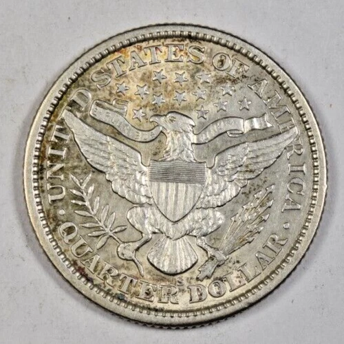1900-S BARBER QUARTER ~COLORFUL TONE! VERY CHOICE AU/BU BORDERLINE UNCIRCULATED! - Image 2 of 2