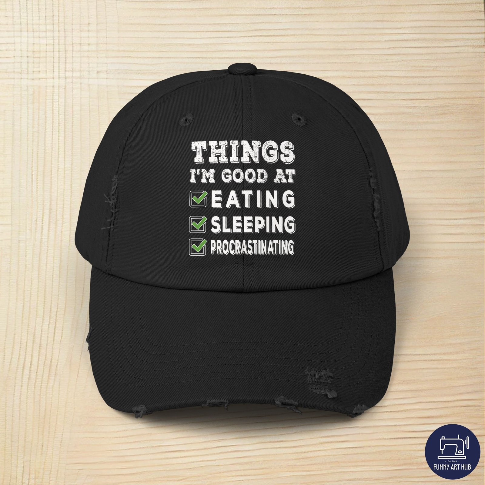 Skills I Excel At: Eating & Procrastinating Unisex Distressed Cap