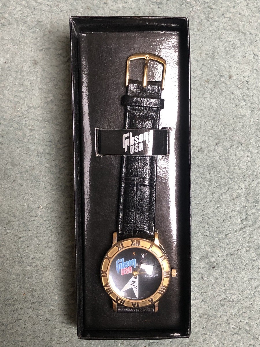 Gibson USA Flying V Guitar Watch 1996 Black Leather Rare