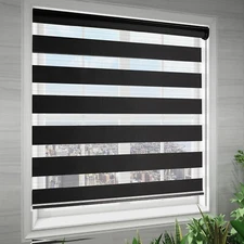Zebra Blinds for Windows Dual Layer Roller Window Shades 39''x72'' Black