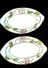 VINTAGE LOT SET 2 NIPPON HANDPAINTED PORCELAIN OPEN SALT CELLAR DIPS JAPAN