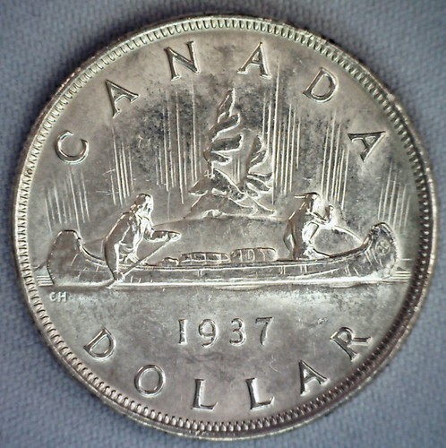 1937 Canada BU Silver Dollar Coin Canoe Voyager George VI Ruler ...