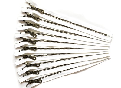 Antique White Zippers, Antique Brass Donut Pull Zips, YKK Closed