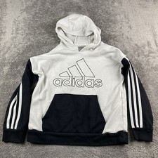 Adidas Hoodie Youth Size M 10/12 White/Black Logo Stripes