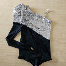 Weissman NWOT child large black silver dance costume jazz acro tap