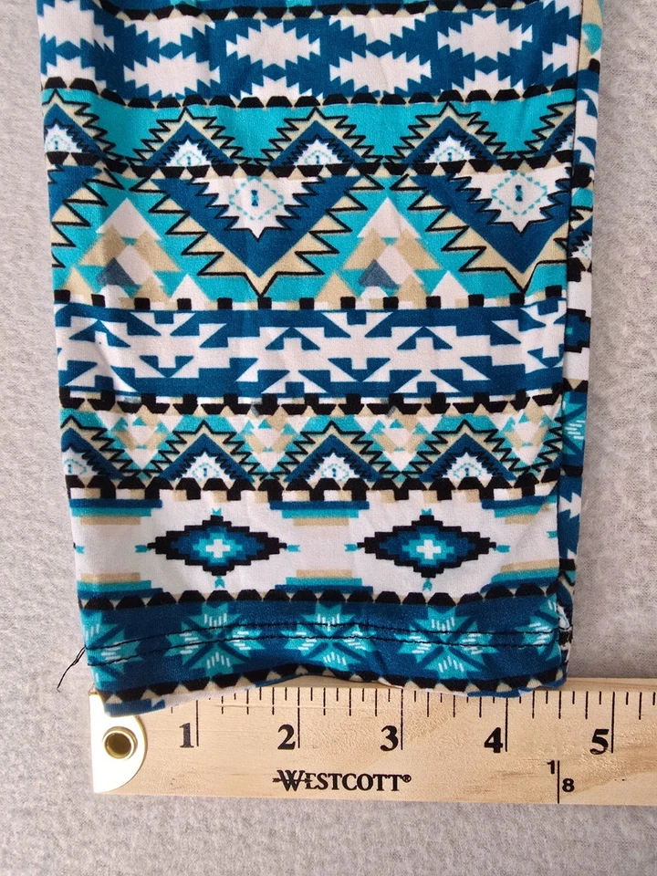 Leggings Pants Aztec Print Women's L/XL Blue Stretch Pull On High Waist - Image 3 of 4