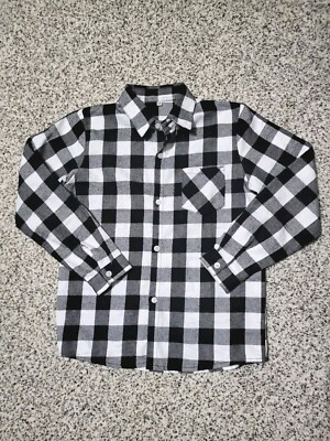 Boys Black And White Buffalo Plaid Flannel, Roughly Boys Size 7/8