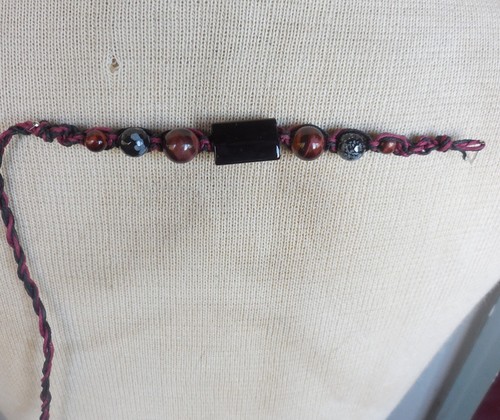 Onyx Adjustable Hemp Bracelet Anklet Jewelry Red Tigers Eye Obsidian Stone Beads - Picture 5 of 5