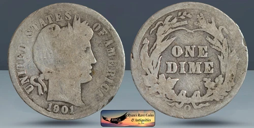 1901 O Barber Dime, Good Details, Cleaned Obverse, Silver Ryan's Rare Coin C8395