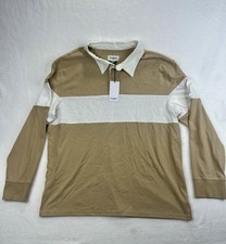 NWT Goodfellow Co Rugby Polo Shirt Men s Sz XL Tan White Long Sleeve Collared