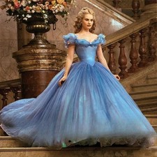 Customized Romatic Cinderella Quinceanera Dresses Off Shoulder Organza Sky Blue