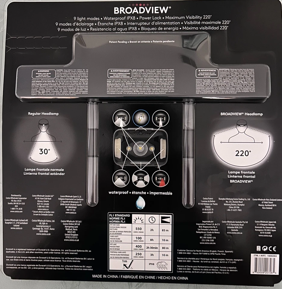 3 faros LED Duracell 550 lúmenes visión ancha 220 grados con 9 baterías Foto 2 de 3