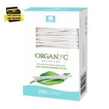 100% Certified Organic Cotton Swabs - No Man-Made Materials, 200 Count, White ⭐️