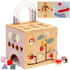 8-in-1 Wooden Activity Cube for Toddlers 1  3, Montessori Learning Toy with Be...
