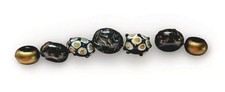 7 Artisan Lampwork Glass Rondelle Beads Black/Gold/White Opaque 10-15m/2mm Hole